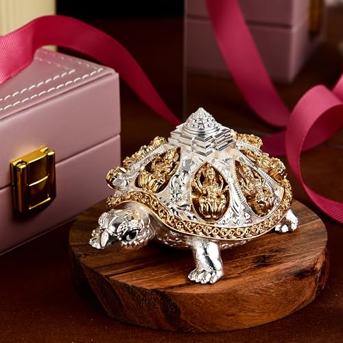 Image of DHRUVS COLLECTION 24k Gold & 999 Silver Plated Tortoise, Turtle for Vastu, Wealth, Home Decor, Temple, Pooja Room, Good Luck Gift (Large - 9.5 x 5 x 6 cm)