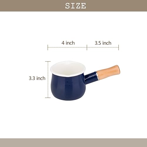 Miniatura 2 de FYUEROPA 4-Inch Enamel Milk Pot Non-stick Mini Saucepan Butter Warmer with Wooden Handle Small Cookware 17Oz (Blue)