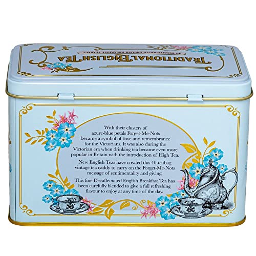 New English Teas Vintage Victorian Tea Tin With 40 Decaffeinated English Breakfast Teabags (Powder Blue) #TOP6