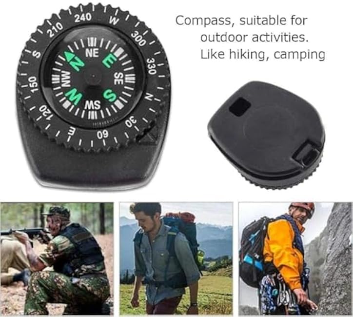 2Pc Black Mini Watch Strap Button Removable Compass Survival Mini Pocket Compass Accessories Hiking Camping Outdoor Compasses Sports and Outdoors