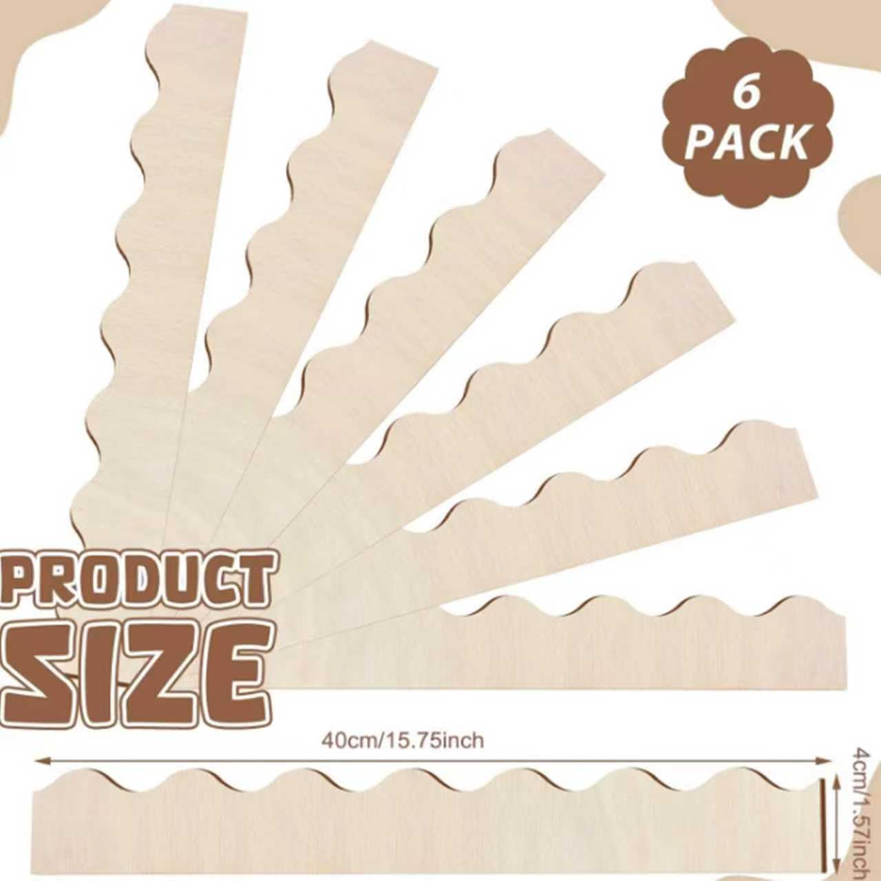 6 Pack Unfinished Scalloped Decorative Wood Trim Scalloped Edge Decorative Wood Molding Cute DIY Moulding Trim for Cabinets, Mirrors, Window, Door, Nursery & DIY Home Decor (15.75" x 1.58")