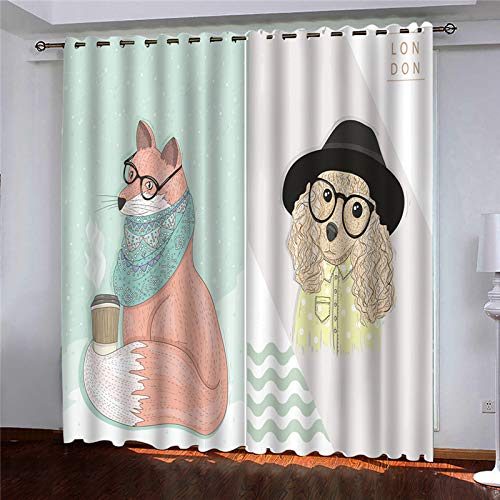 Rideaux occultants blancs à motifs chien 2 pièces 132x175 cm pour chambre