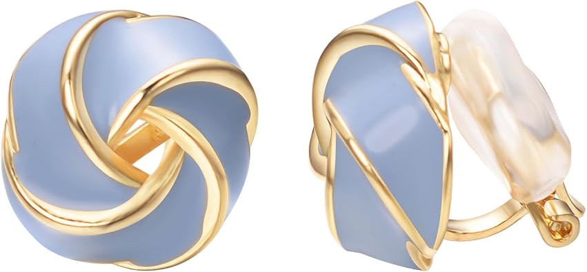 Yoursfs Knot Multicolor Clip on Earrings For Women Silver and gold Plated Large Non Pierced Floral Earrings