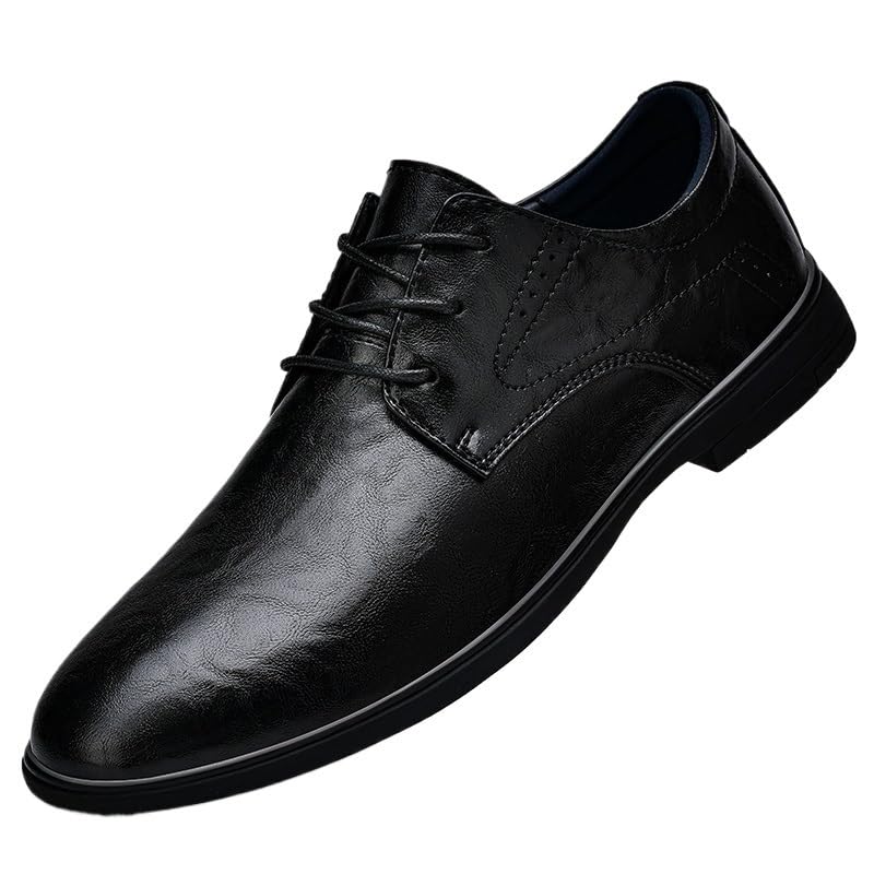 Mens Vegan Leather Formal Dress Shoes Lace Up Round Toe Non Slip Low Top Business Shoes for Office Party Wedding