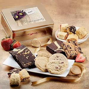 Dulcet Gift Basket Gourmet Sympathy Brownie and Cookie Snack Signature Gift Basket-Includes a Variety of Pastries in an Elegant Hand Assembled Tin Box, Ideal for Him, Her, Men, Woman, Family Parties, Corporate Clients and coworkers with Prime Delivery