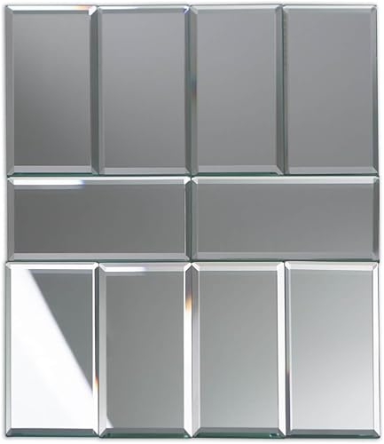 Miniatura 9 de Espejo de vidrio de 3 x 10 pulgadas, para salpicadero de metro, cocina, baño, borde biselado, azulejos de ladrillo (plata, 10 azulejos de 2 pies
