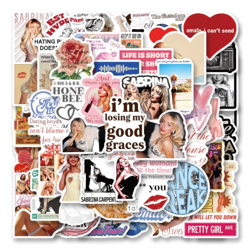 60Pcs Sabrina or Carpenter Stickers Cartoon Sabrina or Carpenter Merch Waterproof Vinyl for Scrapbook Journaling Water Bottle Laptop Luggage Phone