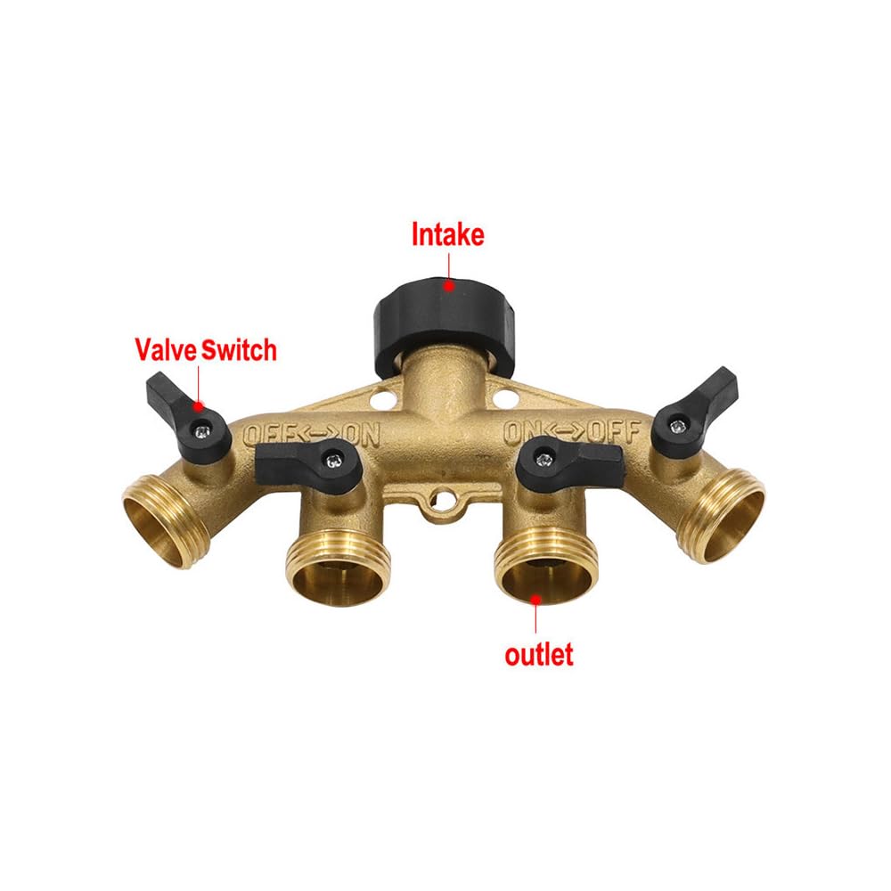 Distribuidor de colector divisor de grifo de 3/4 pulgadas y 1/2 pulgada, adaptador de conector de manguera de válvula de agua de latón de 4 vías para accesorios de riego, estándar de la UE