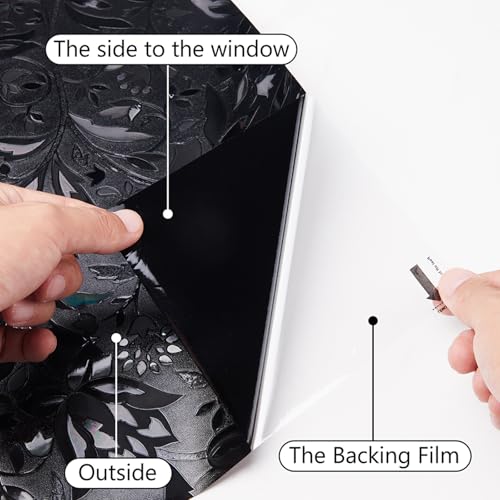 Image of LEMON CLOUD Total Blackout Window Film Privacy Static Cling Frosted Black Window Covering 100% Opaque Film Tint Darkening Removable Film for High Privacy,(Blackout Tulip Design,23.6 x78.7 inches)