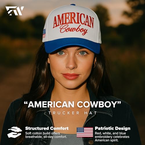 Image of Country Trucker Hat - Western Snapback Baseball Cap - Vintage Embroidered Hat for Men & Women