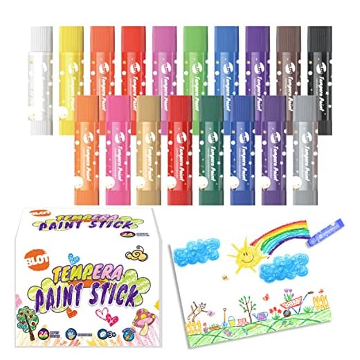 BLOT Tempera Solida 18 Colores Varillas de pintura Tempera No Tóxico Sticks de Pinturas para Niños Papel Cristal Cartón