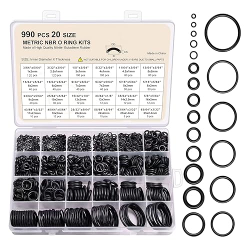 990 Stück Gummi Dichtungen Ringe Kit O-Ring Sortiment Dichtungsring Set on 20 Verschiedenen Größen Gummidichtungen Set