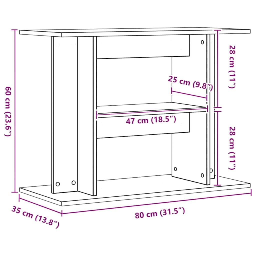 Support d'aquarium chêne artisanal 80x35x60 cm Brun 13.5 kg