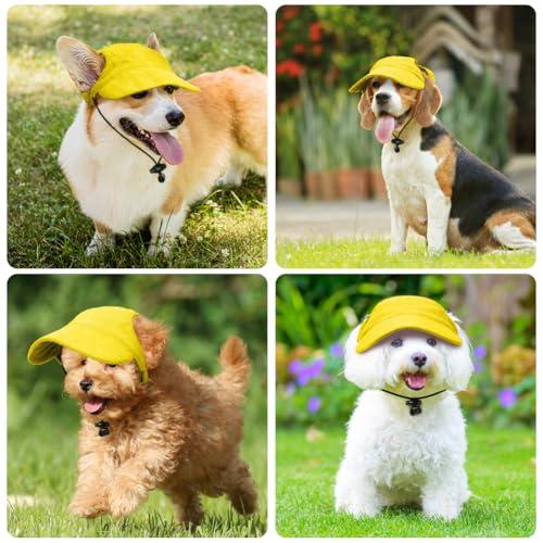 OFFCUP Hunde Baseballmütze Mütze Verstellbar Hunde-Sonnenhut mit Ohrlöchern Outdoor Hundecap Sommer Reise Hut Sonnenhüte Sonnenschutz Sport Sommer-Haustier-Visier für Welpen Katzen (Gelb, XS)