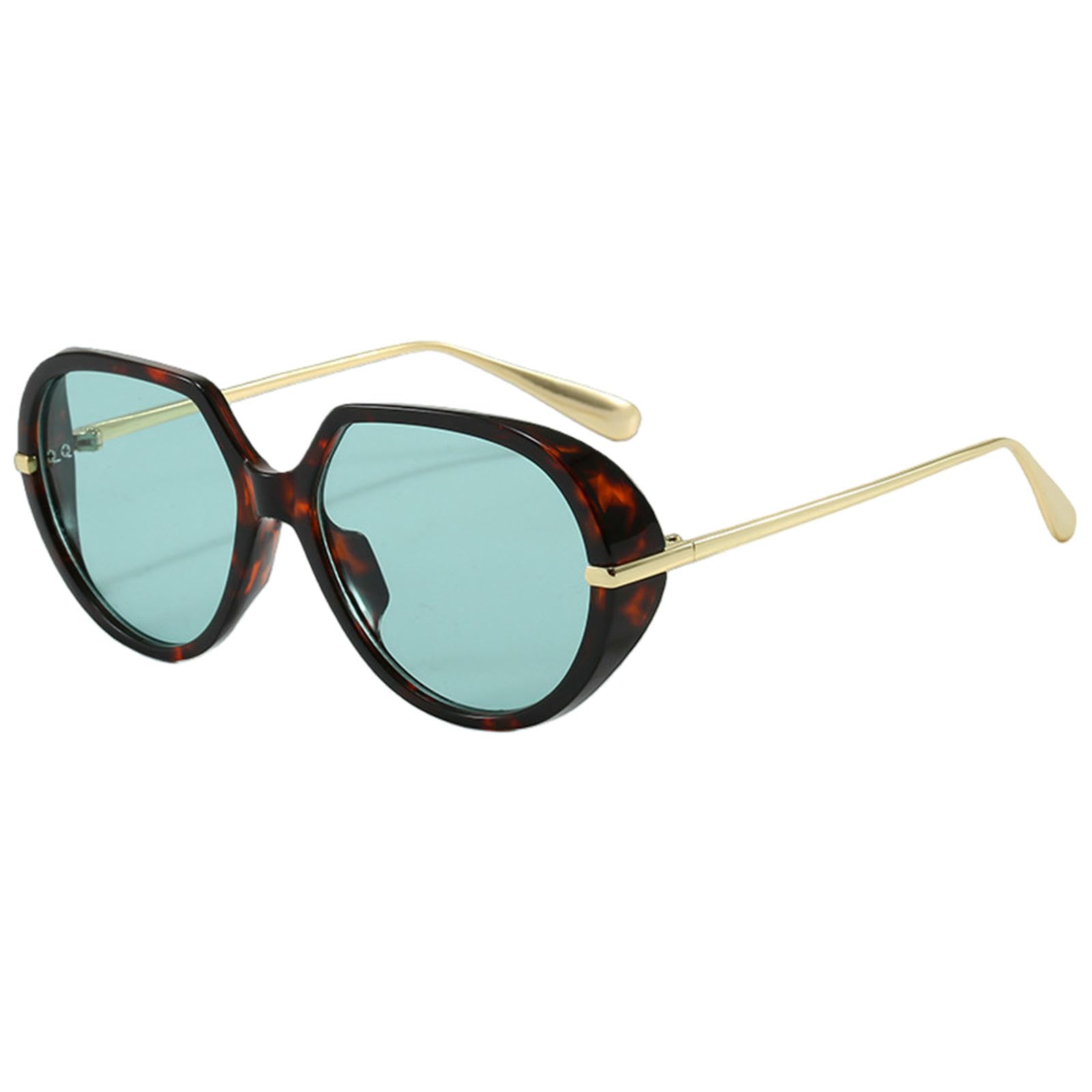 Gyios sunglasses Oversized For Women Men Retro Round Vintage Trendy Shades -tortoiseshell Frame Green Lens