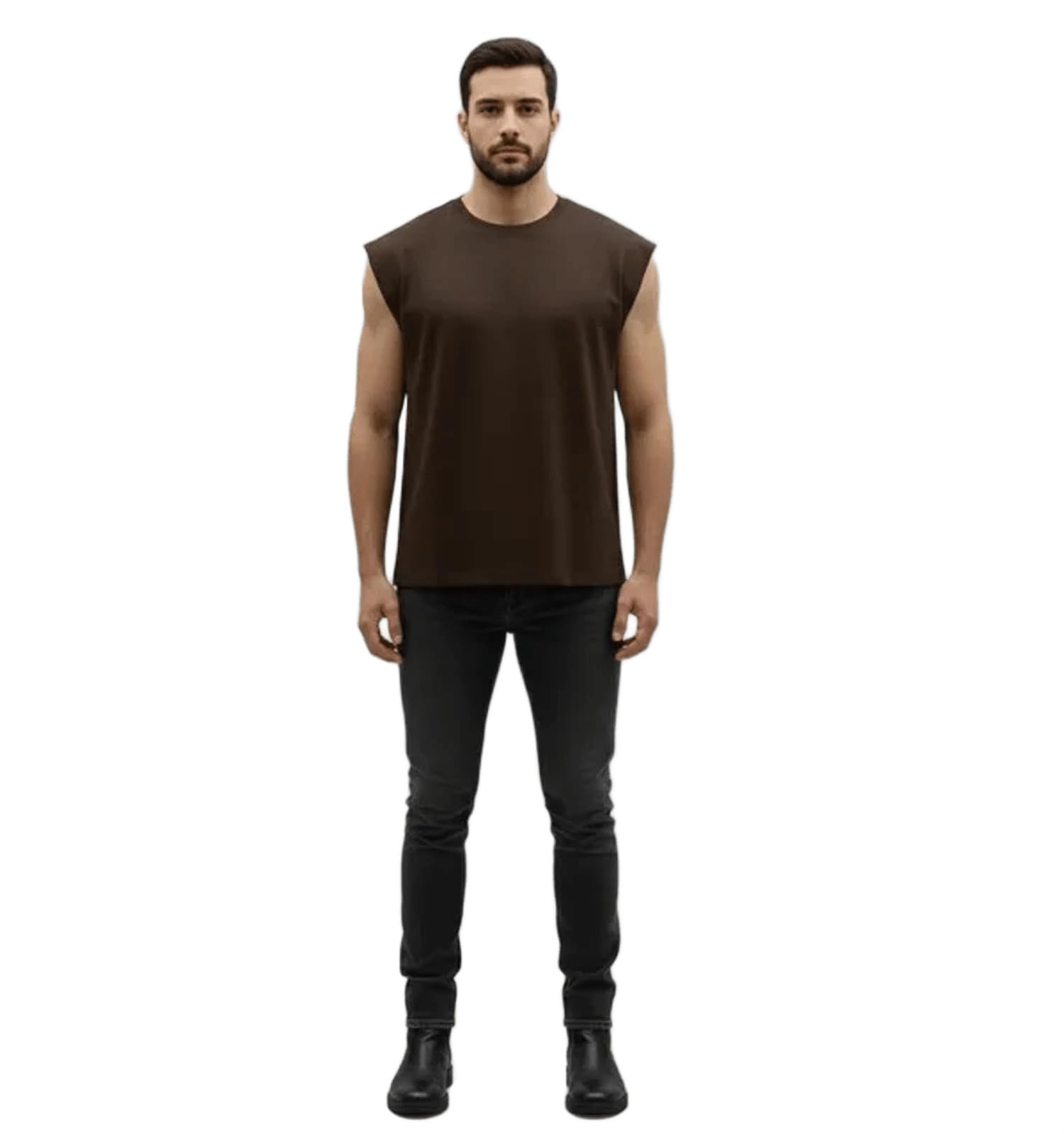 Brown Cotton Terry Airy Comfort Vest For Men-image-26