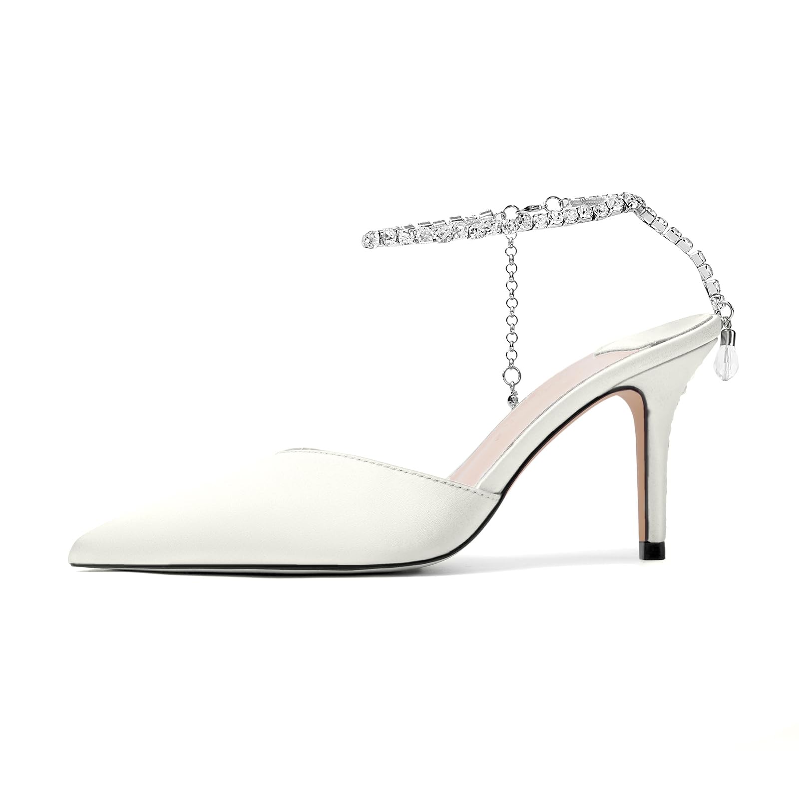 View 1 of ***USED*** Vertundy High Heel Stiletto Pumps for Women with Closed Pointed Toe Ankle Strap Fashion Strappy Sandals Comfortable Party Wedding Dressy Shoes White