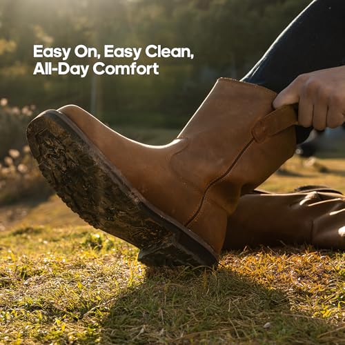 NORTIV 8 Steel Toe Work Boots for Men – Waterproof Pull on Wellington Cowboy Boots for Men with Full-grain Leather for Construction, Farming Bronco Stormrider2