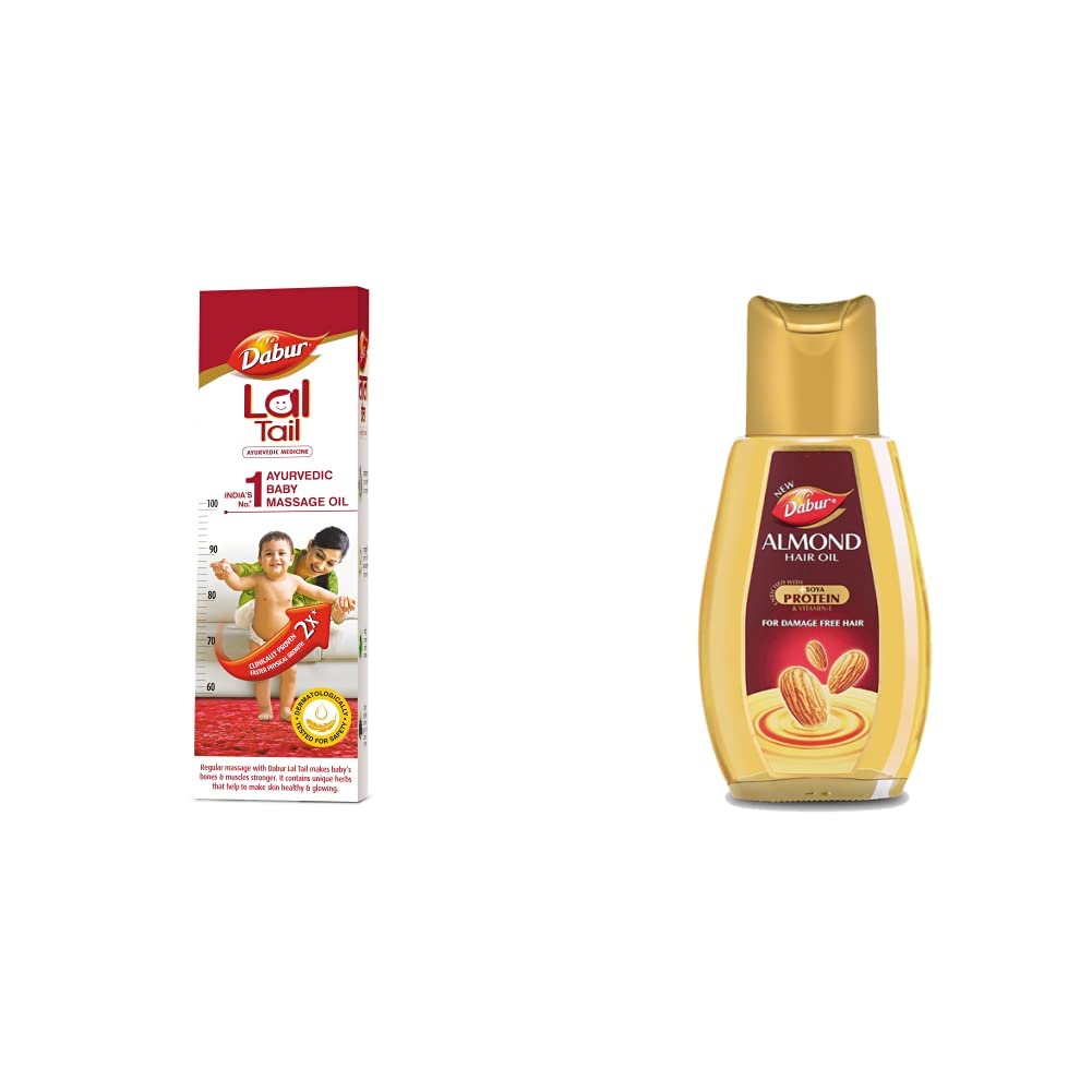 DABUR Lal Tail : Ayurvedic Baby Massage Oil 500Ml & Almond Hair Oil With Almonds, Soya Protein And Vitamin E For Non Sticky, Damage Free Hair - 500Ml