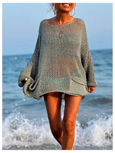 GORGLITTER Women's Plus Size Crochet Sweater Ribbed Knit Long Sleeve Pullover Sweater Going Out Outfits4