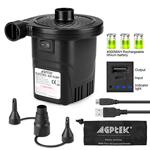 Rechargeable Air Pump, AGPTEK Electric Air Pump Quick-Fill Inflator & Deflator with 3