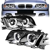 LED Projector Headlight Compatible with 1999-2001 BMW E46 3-Series 323i 325i 328i 330i LED DRL Headlamps U-Halo Rings Black Housing BM2502102 BM2503102
