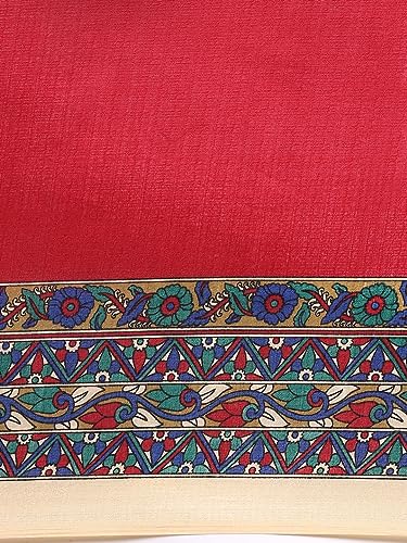 Image of RANI SAAHIBA Women's Art Silk Kalamkari Saree With Blouse Piece