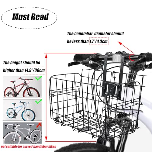 image for Tfwadmx Folding Bike Front Basket Wire with Handles Easy Installation 