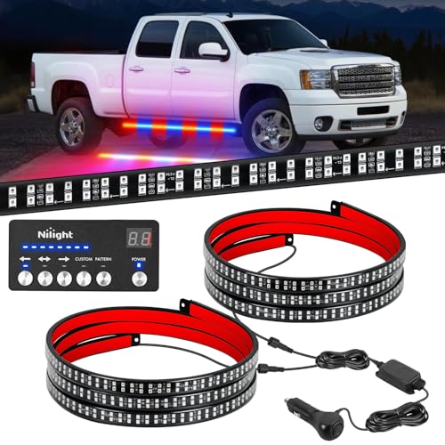 Image of Nilight 2PCS 70 Inch Emergency Strobe Light Strip with Controller 864 LED Red Blue Running Board Lights Flexible Side Flashing Warning Caution Safety Waterproof for Truck Construction Pickup