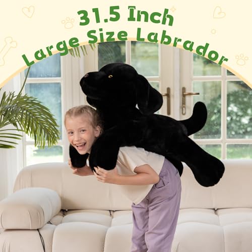 Image of BENINY Giant Black Lab Stuffed Animal 31.5 Inch, Big Realistic Stuffed Labrador Dog Plush Toy, Puppy Throw Pillow Gift for Kids