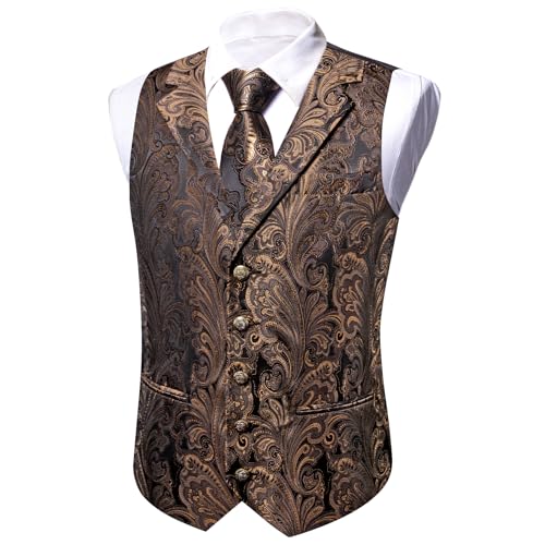 Image of Barry.Wang Mens Silk Lapel /Shawl Collar Vest Tie Sleeve Holder Set Formal /Casual Paisley Vests Wedding Tuxedo Waistcoat