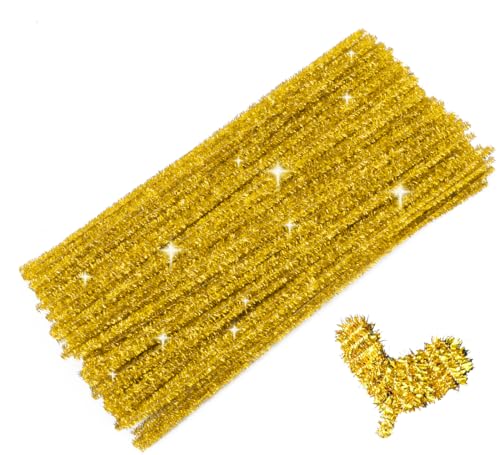 GAGANIU Glitter Gold Craft Pipe Cleaners Bright Color Chenille Stems for Crafts 12 inch Craft Supplies for DIY Projects Art Activities Decorations & More
