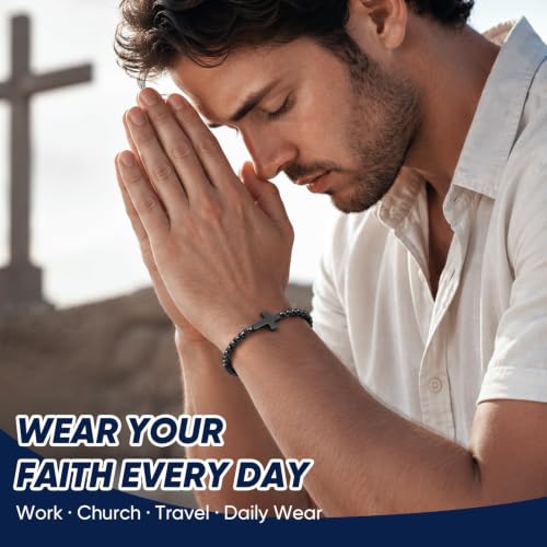 American Flag Cross Bracelet for Men with JOSHUA 1:9 Card, Christian Gift - image 3