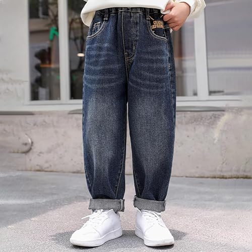 Boys Baggy Jeans Straight Wide Leg Casual Elastic Waist Loose Fit Denim Pants Y2K Streetwear Cargo Jeans with Pockets2