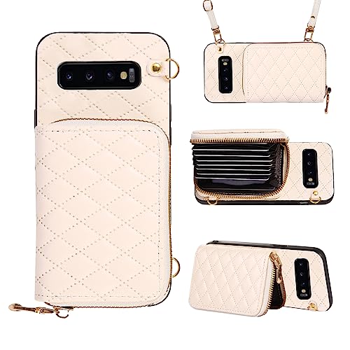 Furiet Detachable Crossbody Strap Wallet Case for Samsung Galaxy S10 Plus Zipper Purse, Multi Card Slots, PU Leather Stand Shockproof Cell Phone Cover for S10+ S10plus 10S Edge S 10 10plus Women Beige
