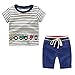 Yilaku Completi per neonato Set 2 pezzi manica corta a righe con logo auto + pantaloni blu Indossare abiti da vacanza Campeggio Set di vestiti per ragazzini.