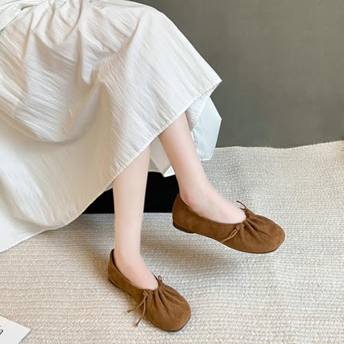 Women's Ballet Flats Comfortable Suede Flats Shoes Casual Ruched Square Toe Flat Shoes Slip on Dressy Mary Jane Shoe 20253