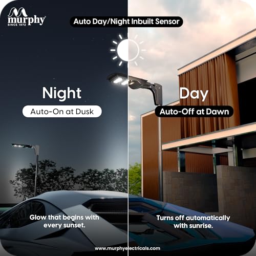 Image of Murphy 30W Solar Street Light | Light Output Equivalent to 6W LED | 48 SMD LEDs | 5Ah Battery | Dusk to Dawn Auto On /Off | Motion Sensor | IP65 Waterproof | Cool White | ABS Body | 1 Year Warranty