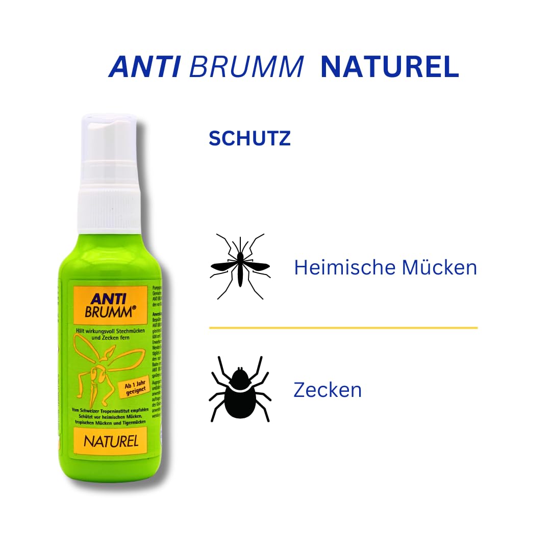 Anti Brumm Naturel Pumpspray 1x 75 ml I Schutz gegen Mücken und Zecken I auf natürlicher Basis I Mückenspray I Für zu Hause, Reisen I pflanzlich I Für Kinder ab 1 Jahr I Spar-Set plus Pharma Perle