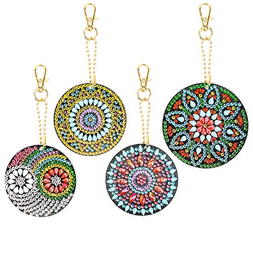 VETPW 4 Piezas 5D DIY Mandala Colgante Llavero Pintura Diamante, Doble Cara Diamond Pasted Painting Keychain Kit Completo Punto de Cruz Diamante Arts Crafts para Monedero Mochila Bolso Decoración