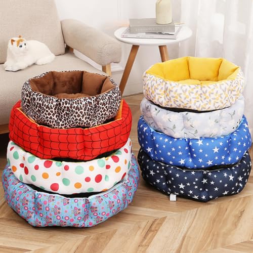 DOTBUY-SHOP Hundebet Rundes Katzenbett, PP Baumwolle Hundekissen, Plüsch-Hundekorb Hundebett Waschbar, für Groß Kleine Hunde, Katzen und Andere Haustiere (S,Gelbe Blume)