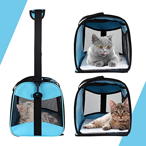 Image of Cat Carrying Case - Pet Carrier Airline Approved, Protable and Breathable Pet Travel Carrier Removable Fleece Pad, Collapsible Cat Carrier Dog Carrier for Medium Cats Small Cats Dogs(X-Large, Blue)