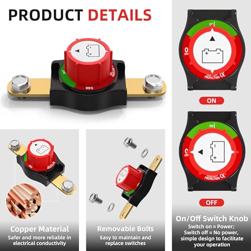 Image of Joinfworld Side Post Battery Disconnect Switch 12V-48V 275A Waterproof Marine Battery Cut Off Switch 12 Volt for Car RV Boat ATV UTV Vehicles