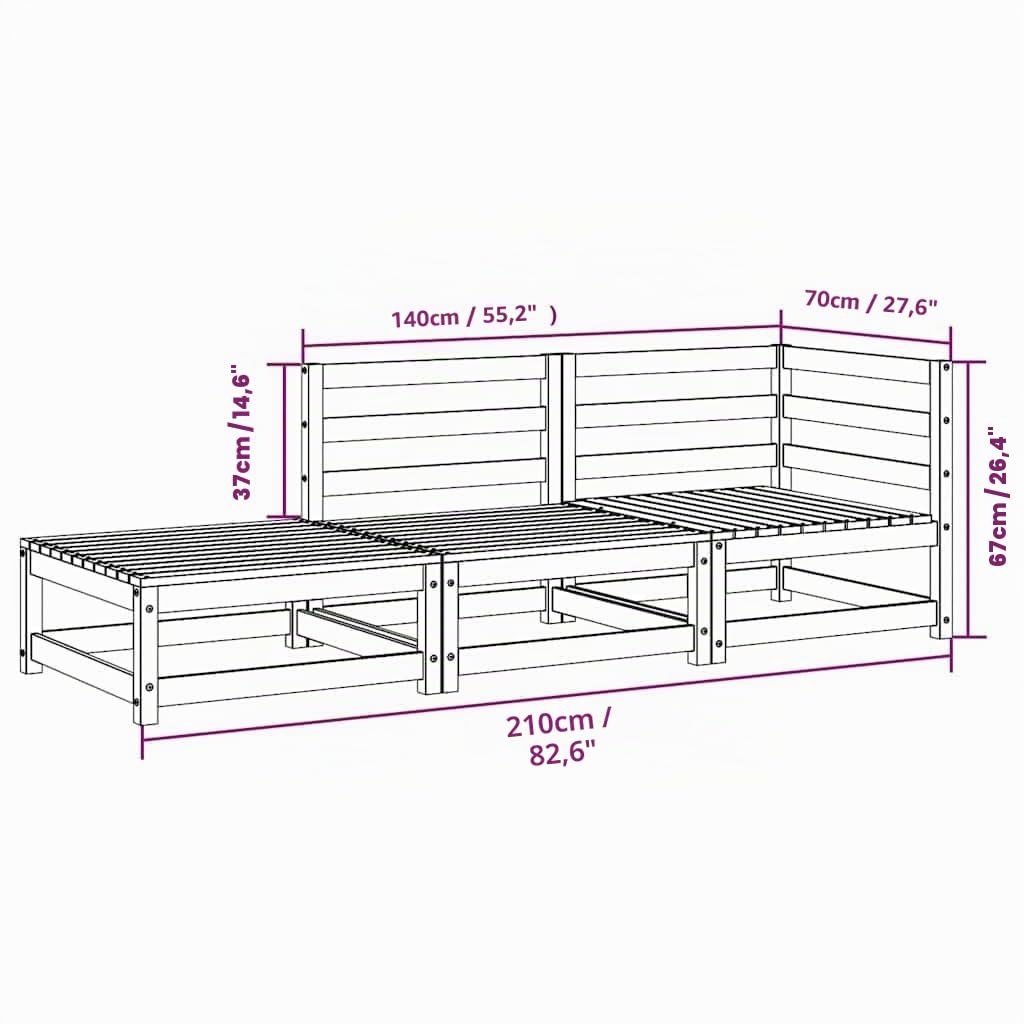 vidaXL Gartensofa mit Fußhocker 2-Sitzer Wachsbraun Massivholz Kiefer