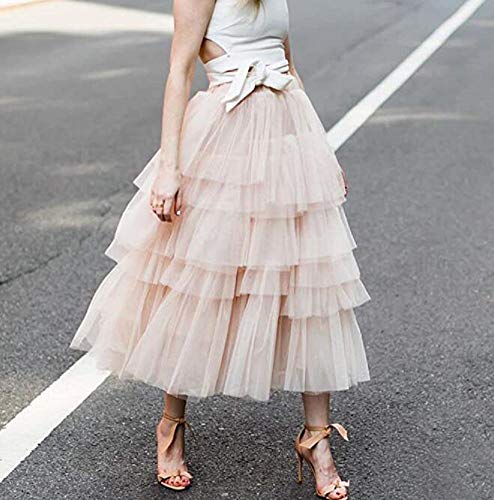 Women's Elastic Waist Tiered Layered Mesh Tulle Tutu A-line Midi Skirt2