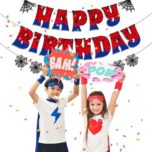 Image of Pre-Strung Spider Happy Birthday Banner, Spider Birthday Decorations for Kids Party Supplies