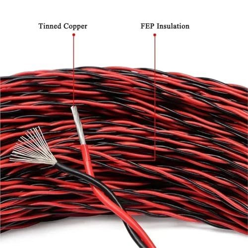 Image of 1~20m AFS200 PTFE Wire 2pins 26~22 /20 /18 /17 /15 /13AWG FEP Twisted Pair Tinned Copper High Temperature Electronic Cable(Red White,1M 17AWG (1MM2))