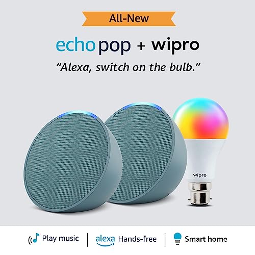Image of Echo Pop (Green) gift twin pack with Wipro 9W LED Smart Color Bulb
