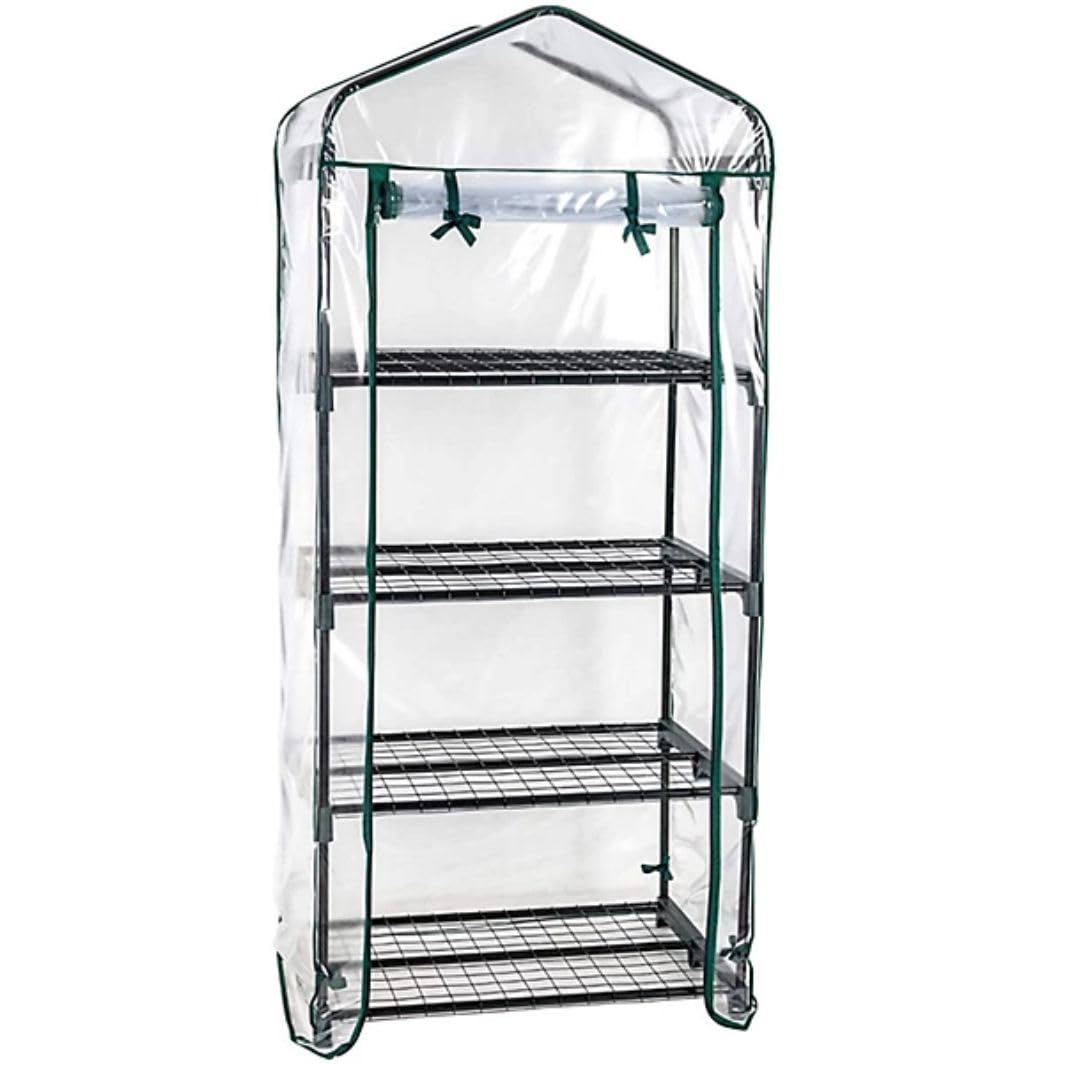 Invernadero Portátil 69x49x160 cm con 4 Baldas – Estructura de Acero y Cubierta de PE o PVC – Disponible en Verde, Blanco y Transparente – Ideal para Terrazas, Jardines y Balcones (Transparente)