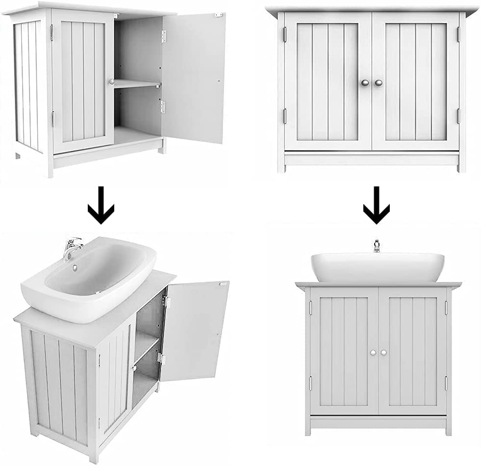 White Under Sink Bathroom Free Standing Wooden Sink Storage